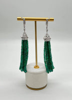 Emerald Bead Chandelier Drop White Diamond 18 Karat White Gold Earrings