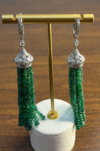 Emerald Bead Chandelier Drop White Diamond 18 Karat White Gold Earrings