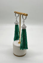 Emerald Bead Chandelier Drop White Diamond 18 Karat White Gold Earrings