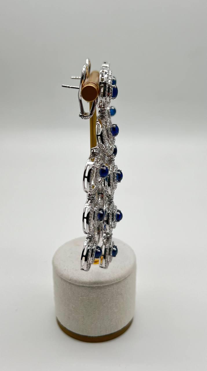Blue Sapphire & White Diamonds Statement Drop 18K White Gold Chandelier Earrings