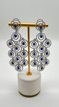 Blue Sapphire & White Diamonds Statement Drop 18K White Gold Chandelier Earrings