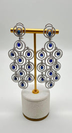 Blue Sapphire & White Diamonds Statement Drop 18K White Gold Chandelier Earrings