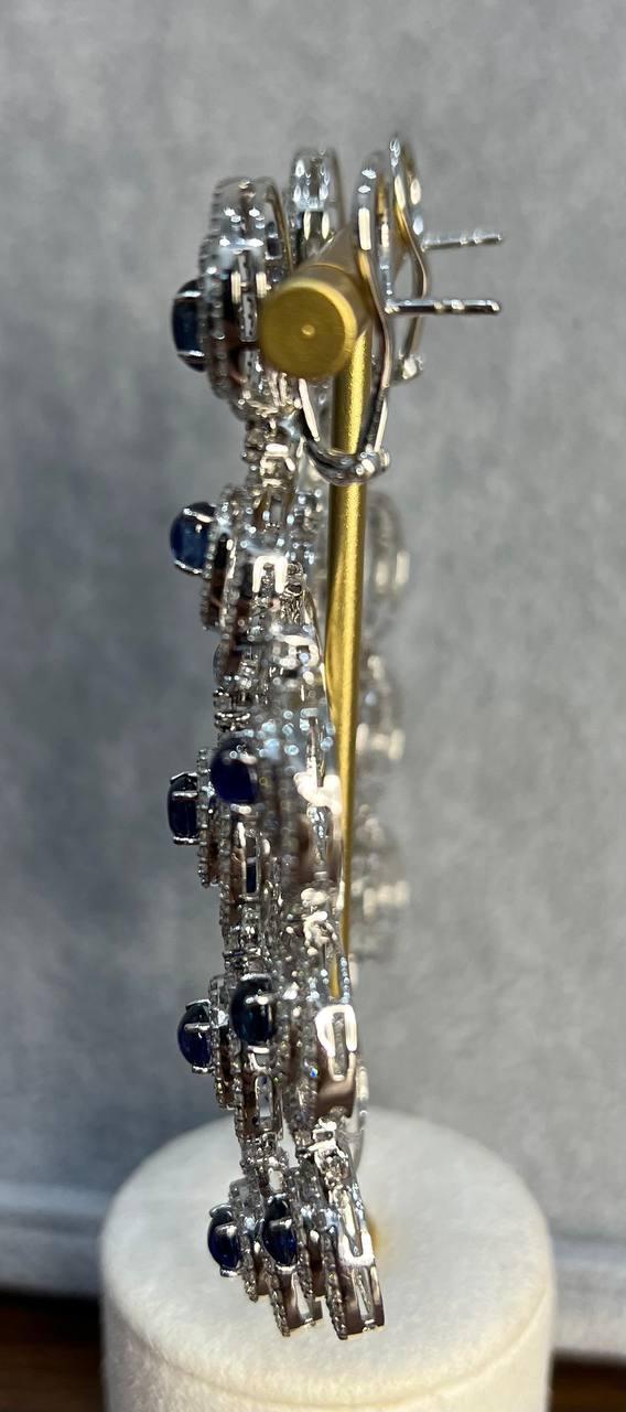 Blue Sapphire & White Diamonds Statement Drop 18K White Gold Chandelier Earrings