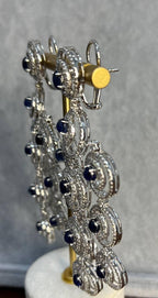 Blue Sapphire & White Diamonds Statement Drop 18K White Gold Chandelier Earrings