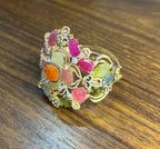 Bracelet with Multi Color Sapphires Fancy Shape Rose Cut 18K Rose Gold Bangle
