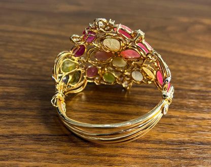 Bracelet with Multi Color Sapphires Fancy Shape Rose Cut 18K Rose Gold Bangle