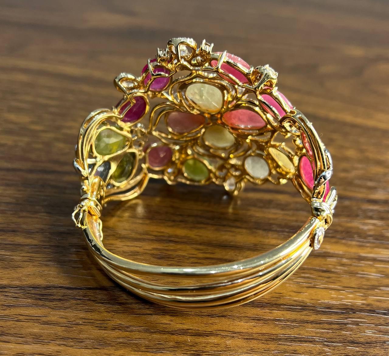 bracelet with multi color sapphires fancy shape rose cut 18k rose gold bangle