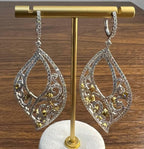 Fancy Color & White Diamond Fancy Elegant 18K White Gold Statement Drop Earrings