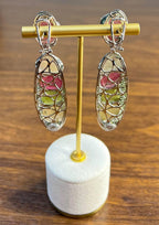 Unique Multi Color Sapphire Emerald Diamonds 18K White Gold Statement Earrings