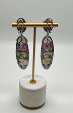 Unique Multi Color Sapphire Emerald Diamonds 18K White Gold Statement Earrings