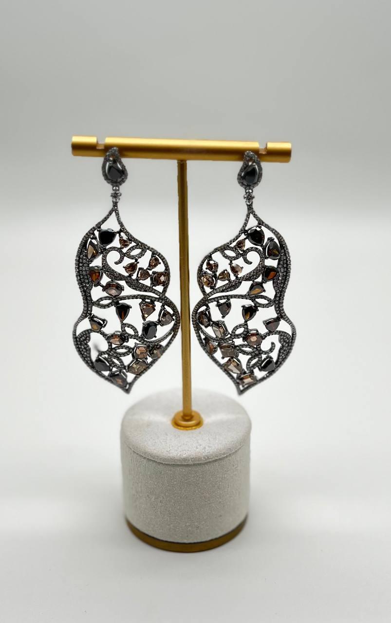 Fancy Color Diamond &amp; White Diamonds 18K White Black Gold Statement Earrings