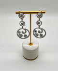 White Diamond Swirl Waves 18 Karat White Gold Drop Statement Pave Bezel Earrings