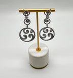 White Diamond Swirl Waves 18 Karat White Gold Drop Statement Pave Bezel Earrings