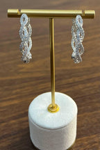 Medium Diamond Hoop Eternity Twist Wave 18K White Gold Statement Drop Earrings