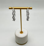 Medium Diamond Hoop Eternity Twist Wave 18K White Gold Statement Drop Earrings