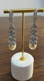 White South Sea Diamond Brilliant Cut Pave 18 Karat White Gold Drop Earrings