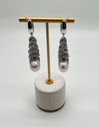 White South Sea Diamond Brilliant Cut Pave 18 Karat White Gold Drop Earrings