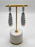 White South Sea Diamond Brilliant Cut Pave 18 Karat White Gold Drop Earrings