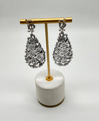 Brilliant White Diamonds Pave Filigree Statement Drop 18K White Gold Earrings