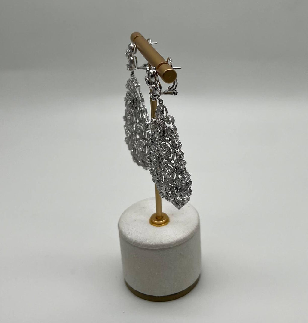 Brilliant White Diamonds Pave Filigree Statement Drop 18K White Gold Earrings