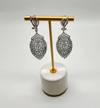 White Brilliant Cut Pave Diamond 18K White Gold Statement Drop Unique Earrings