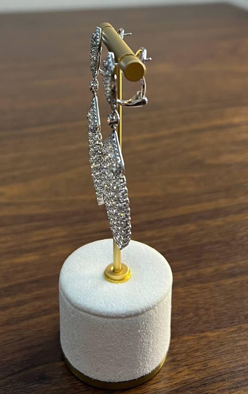 White Brilliant Cut Pave Diamond 18K White Gold Statement Drop Unique Earrings