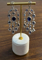 Blue Sapphire Fancy Shape White Diamond 18K White Gold Drop Statement Earrings