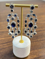 Blue Sapphire Fancy Shape White Diamond 18K White Gold Drop Statement Earrings
