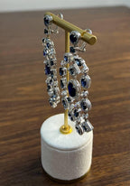 Blue Sapphire Fancy Shape White Diamond 18K White Gold Drop Statement Earrings