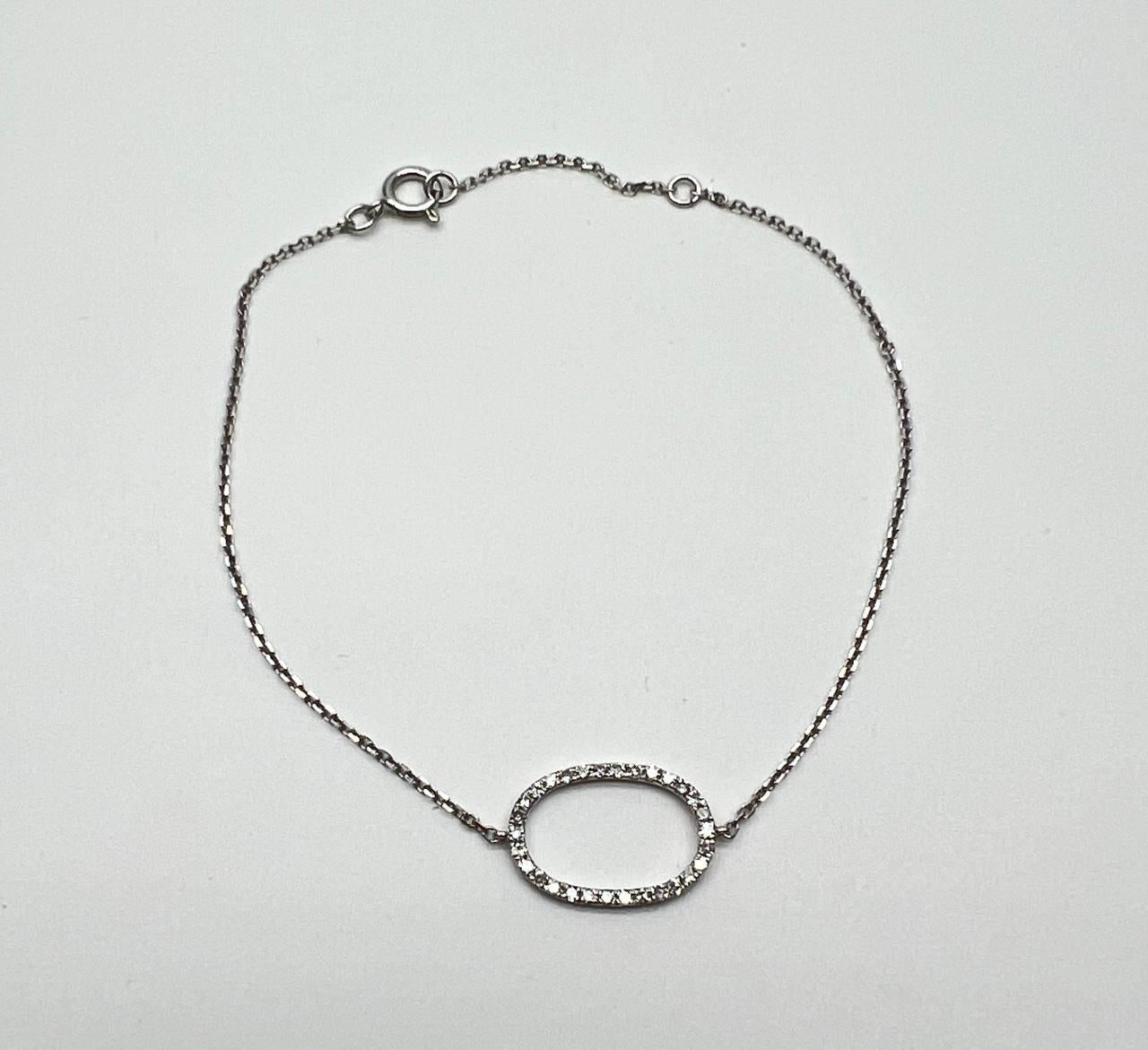 Classic Diamond Oval Shape Statement 14K White Gold Chain Minimalistic Bracelet
