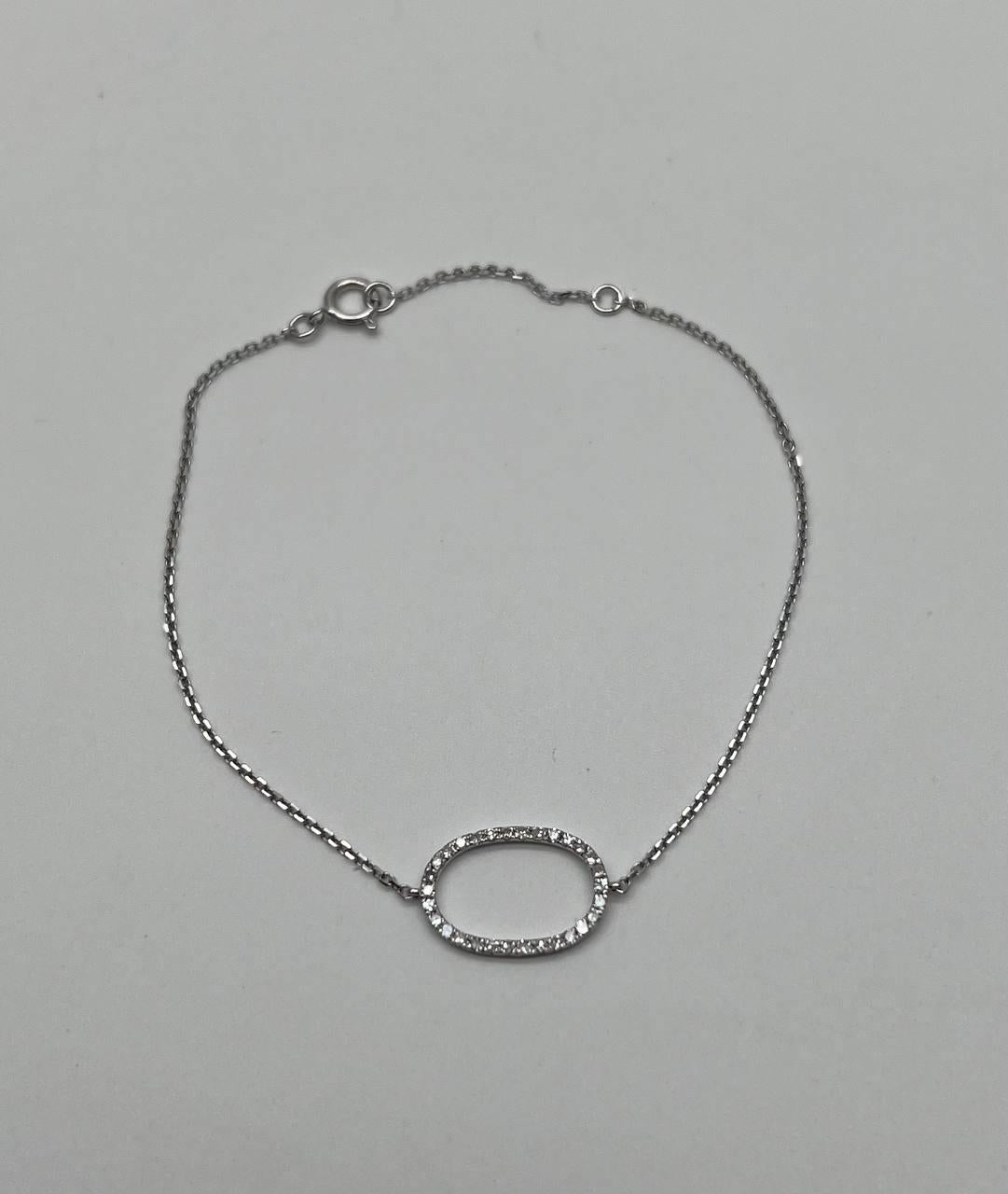 Classic Diamond Oval Shape Statement 14K White Gold Chain Minimalistic Bracelet