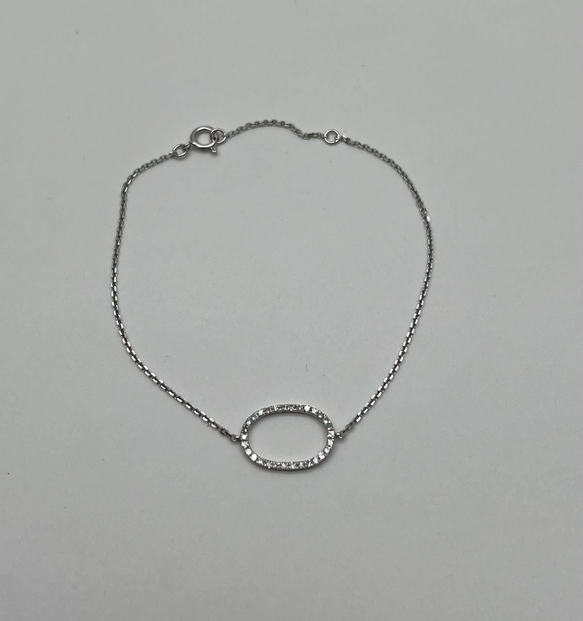 Classic Diamond Oval Shape Statement 14K White Gold Chain Minimalistic Bracelet