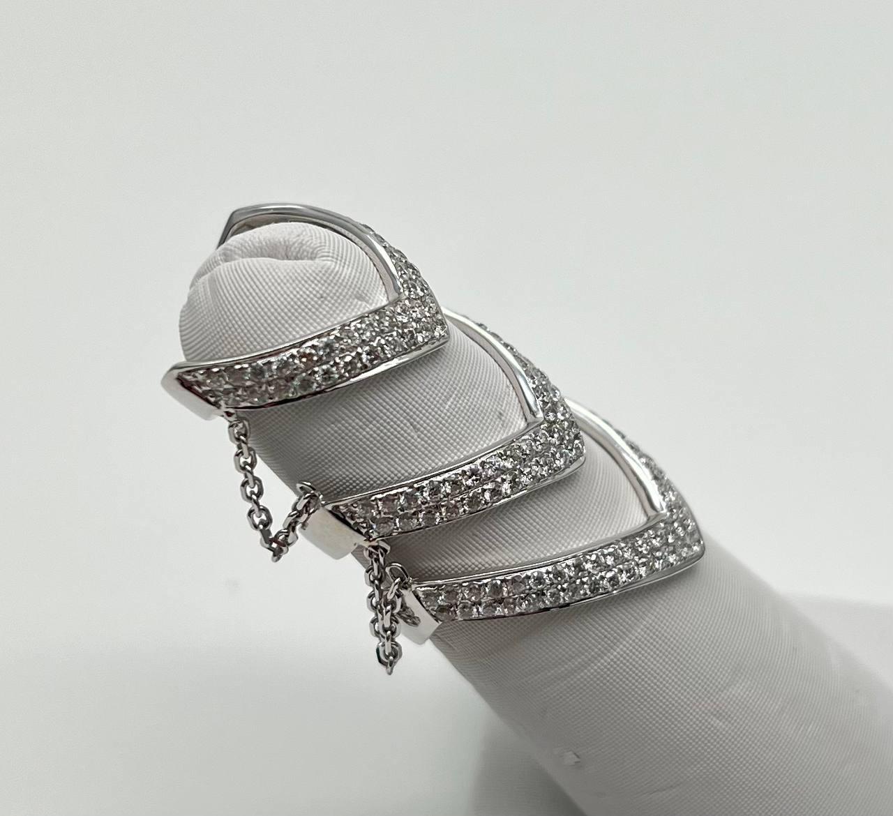 Diamond V Shaped Chain Statement Chevron 18 Karat White Gold Pave Statement Ring
