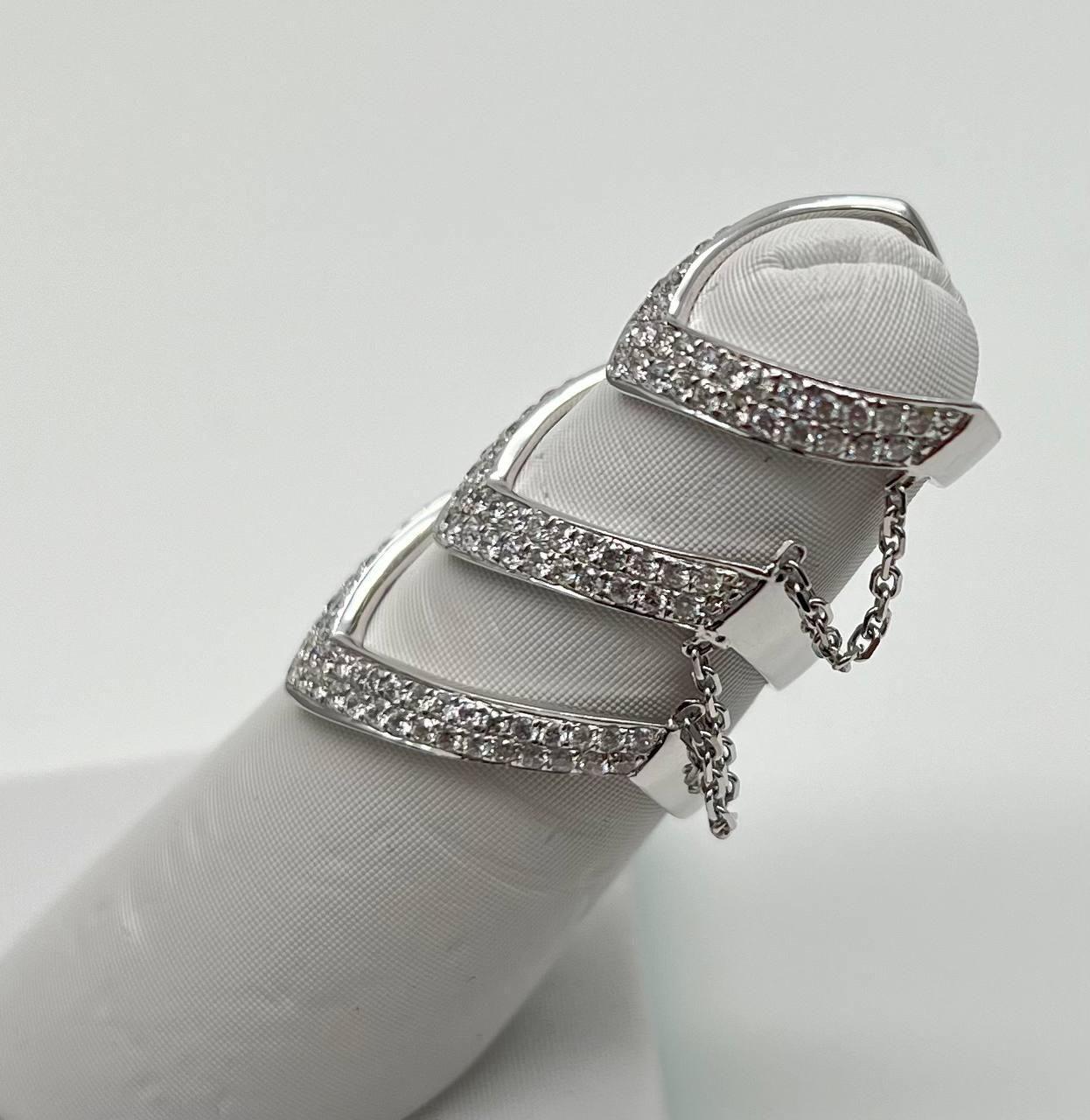 Diamond V Shaped Chain Statement Chevron 18 Karat White Gold Pave Statement Ring