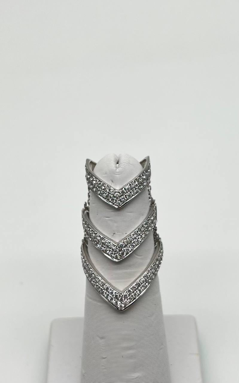 Diamond V Shaped Chain Statement Chevron 18 Karat White Gold Pave Statement Ring