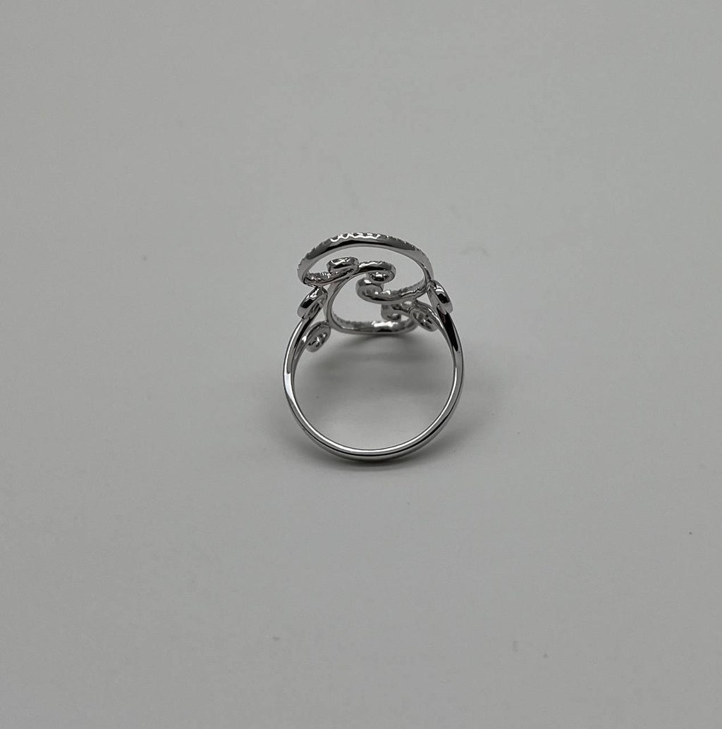 White Brilliant Cut Diamond Wave Spiral Swirl 14K White Gold Statement Ring