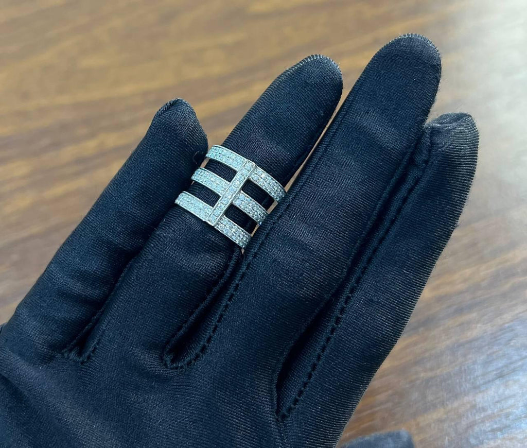 White Brilliant Diamond Pave Full Finger 14 Karat White Gold Statement Ring