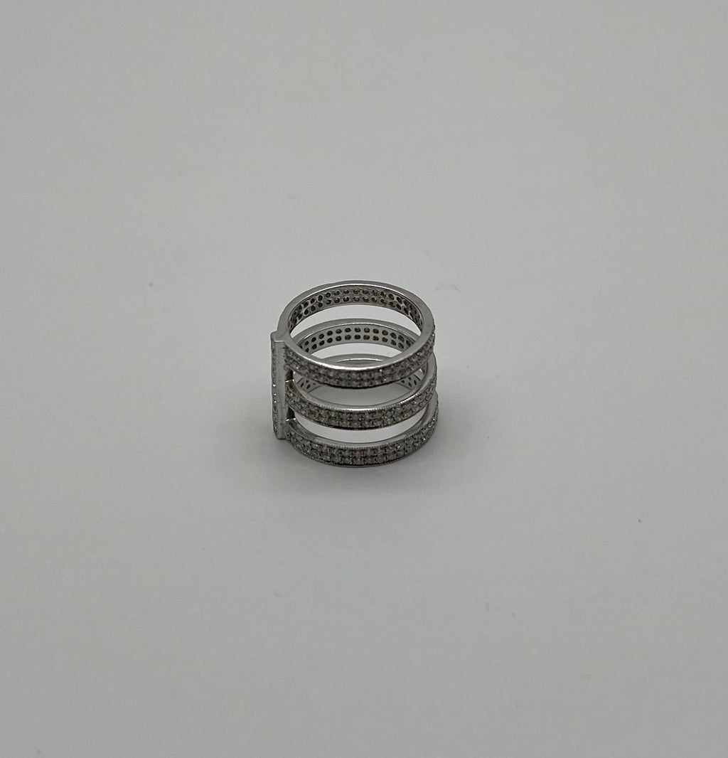 White Brilliant Diamond Pave Full Finger 14 Karat White Gold Statement Ring