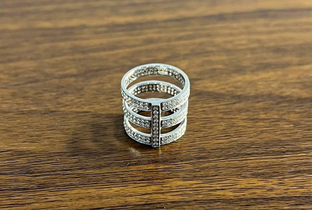 White Brilliant Diamond Pave Full Finger 14 Karat White Gold Statement Ring