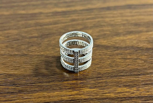 White Brilliant Diamond Pave Full Finger 14 Karat White Gold Statement Ring