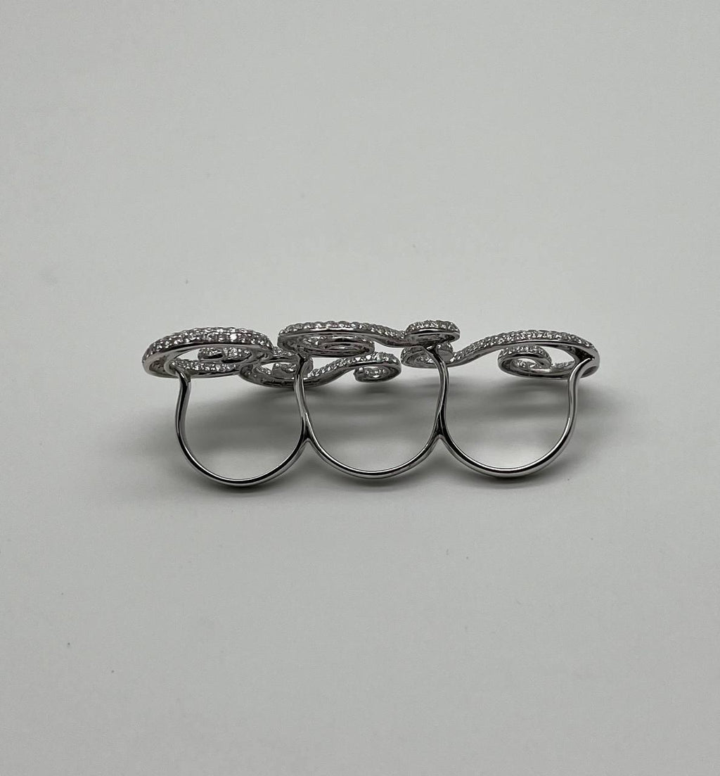 Full Finger Hand White Brilliant Diamond Knuckle 18K White Gold Statement Ring