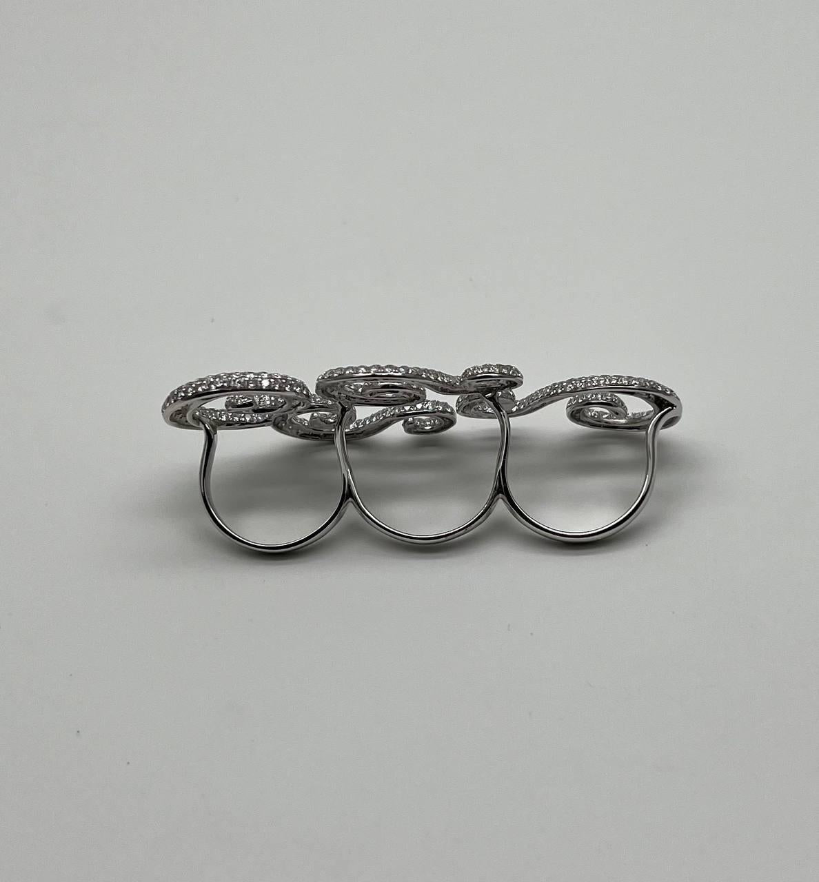 Full Finger Hand White Brilliant Diamond Knuckle 18K White Gold Statement Ring