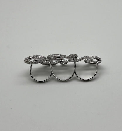 Full Finger Hand White Brilliant Diamond Knuckle 18K White Gold Statement Ring