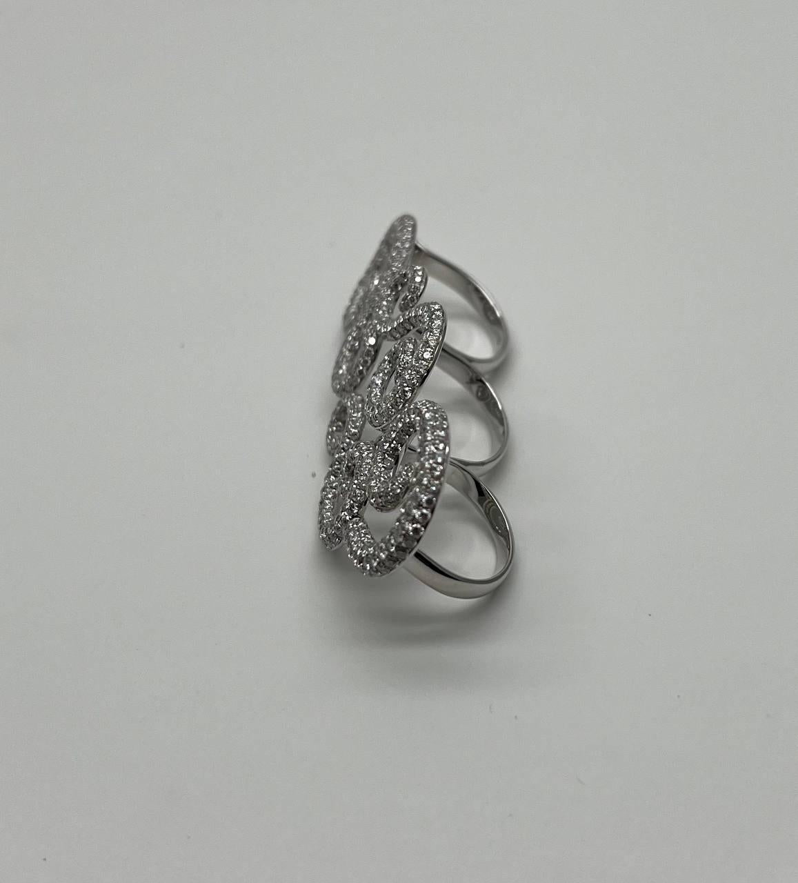 Full Finger Hand White Brilliant Diamond Knuckle 18K White Gold Statement Ring