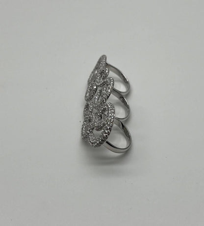 Full Finger Hand White Brilliant Diamond Knuckle 18K White Gold Statement Ring