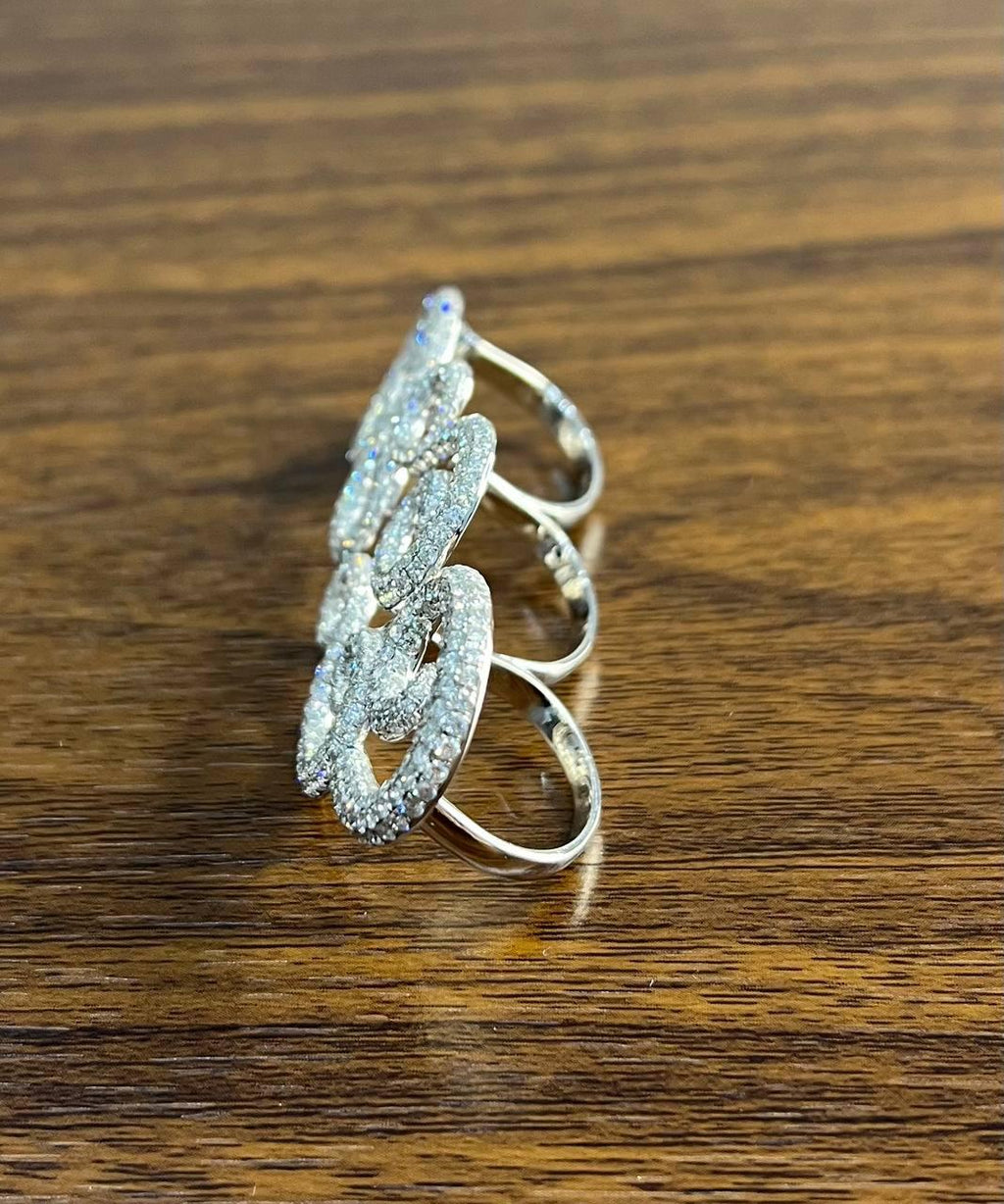 Full Finger Hand White Brilliant Diamond Knuckle 18K White Gold Statement Ring