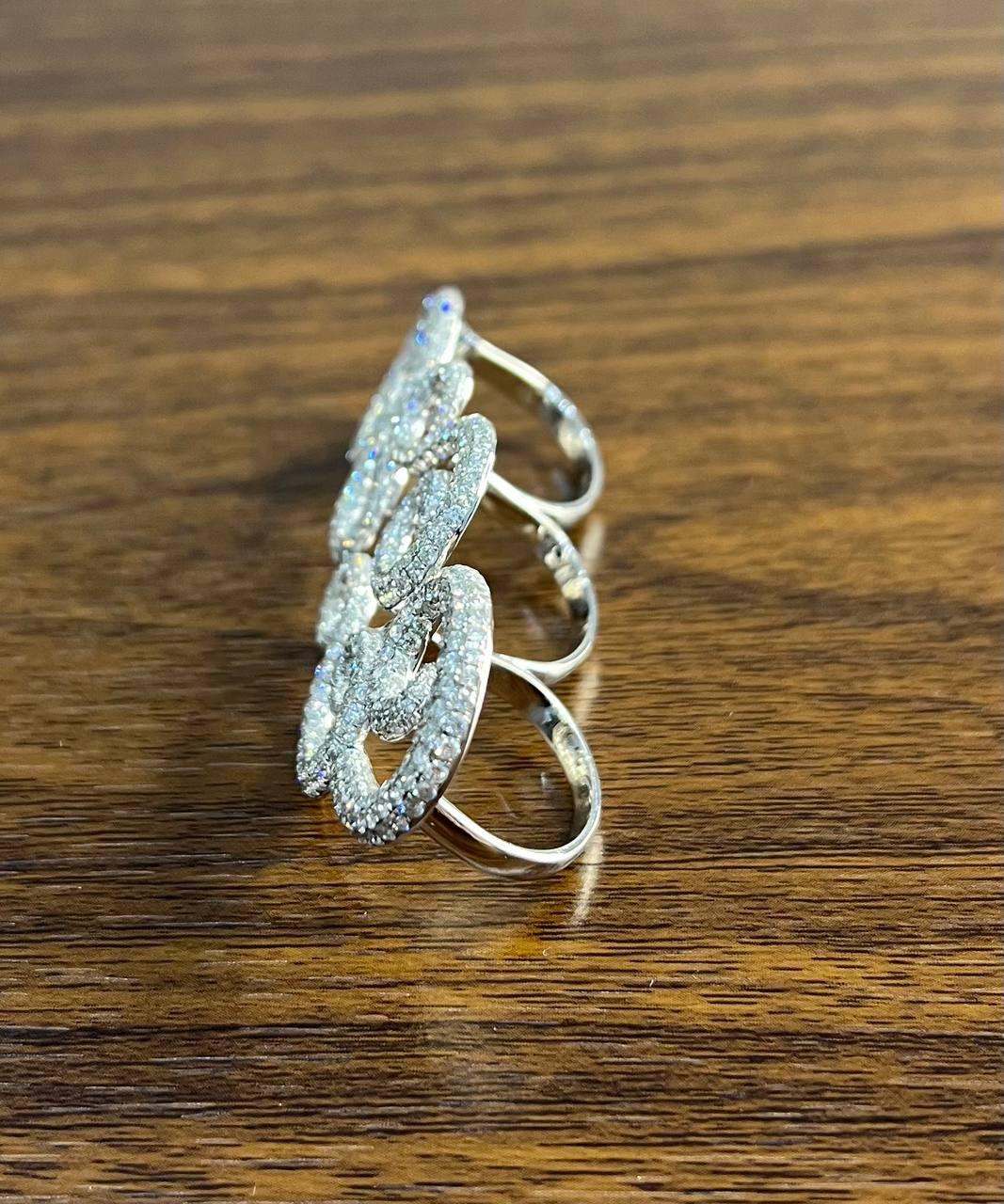 Full Finger Hand White Brilliant Diamond Knuckle 18K White Gold Statement Ring