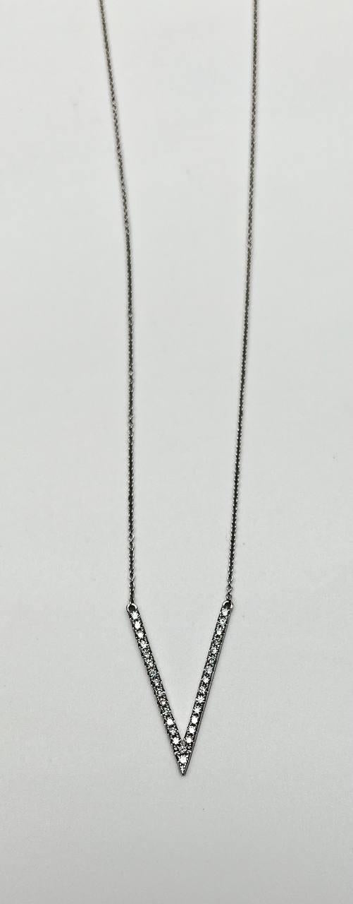 V Shaped Letter Geometric Statement Diamond 14K White Gold Pendant Necklace