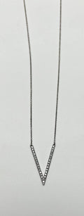 V Shaped Letter Geometric Statement Diamond 14K White Gold Pendant Necklace