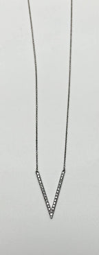 V Shaped Letter Geometric Statement Diamond 14K White Gold Pendant Necklace